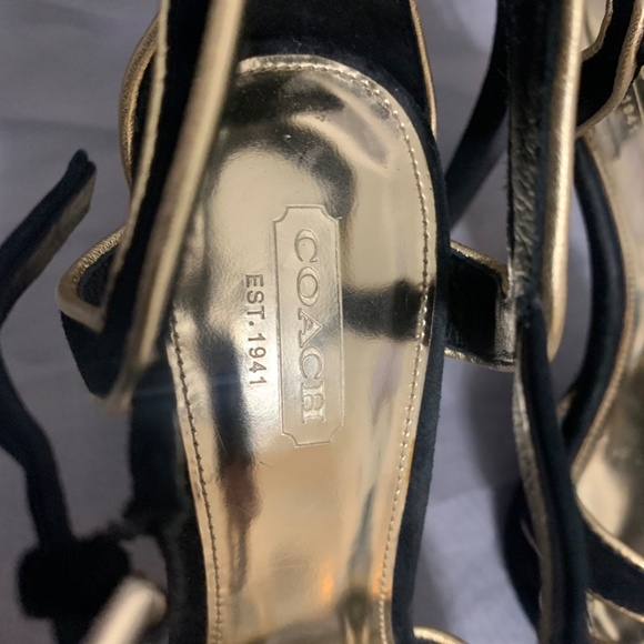 7.5 Coach Velvet Black and Gold Stiletto Heels - Picture 5 of 10
